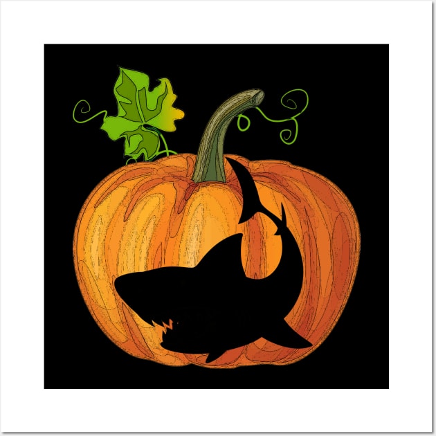 Shark in pumpkin Wall Art by Flavie Kertzmann